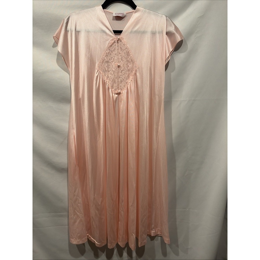 Vintage Kayser Pink Satin/Nylon & Lace‎ Nightgown/Robe Flowers Small Petite